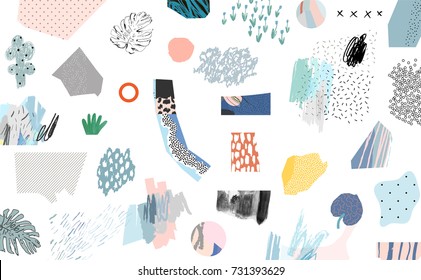 Creative art header with different shapes and textures. Collage. Vector