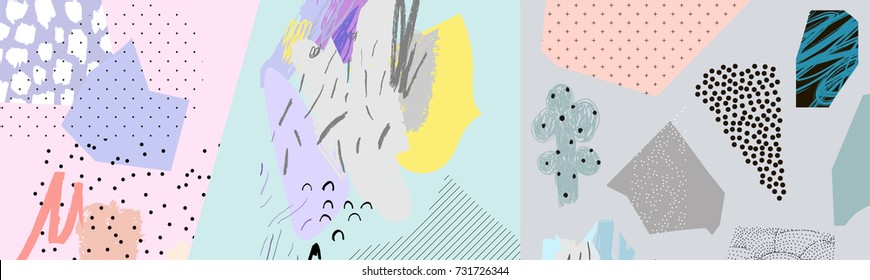 Creative art header with different shapes and textures. Collage. Vector