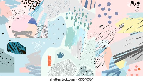 Creative Art Header With Different Shapes And Textures. Collage. Vector