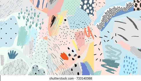 Creative art header with different shapes and textures. Collage. Vector