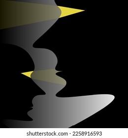 Creative art for the interior with bicolor silhouette of a man's head. Style cyborg head with laser eyes.