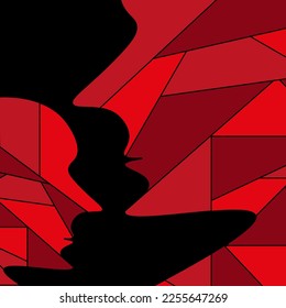 Creative art for the interior with a silhouette of a man's head made of viva magenta mosaic with editable stroke.