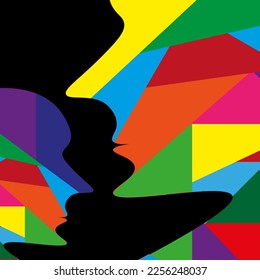 Creative art for the interior with a silhouette of a man's head made of multicolored mosaic.