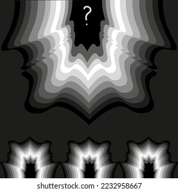 Creative art object with person silhouette on black background with question mark. Black and white style picture for interior. 