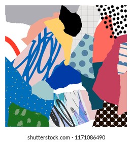 Creative art poster with different shapes and textures. Paper cut. Collage. 