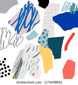 Creative art poster with different shapes and textures. Paper cut. Collage. 