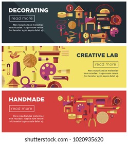 Taller de arte creativo o banderas de vectores web de laboratorio de artesanía DIY para artesanías hechas a mano por niños