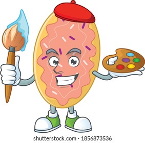 creative Artist of bread cartoon character painting using a brush. Vector illustration