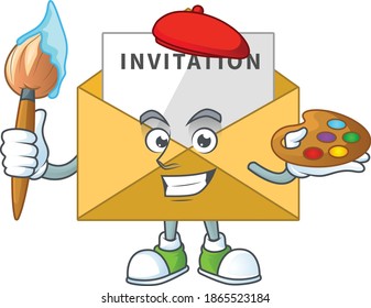 creative Artist of invitation message cartoon character painting using a brush. Vector illustration