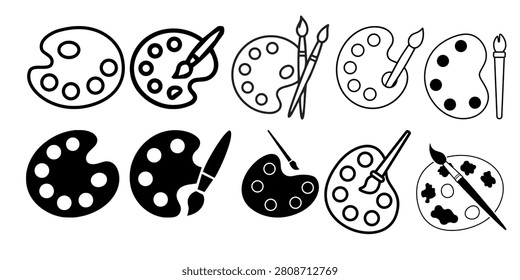 Creative artist palette collection featuring paint palettes, brushes, and art tools. Ideal for education, painting classes, design studios, creativity concepts, and artistic branding.