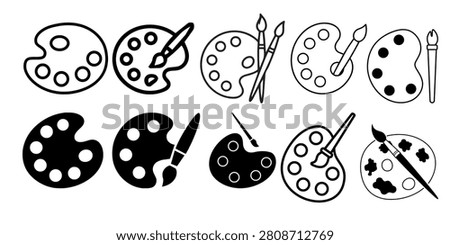 Creative artist palette collection featuring paint palettes, brushes, and art tools. Ideal for education, painting classes, design studios, creativity concepts, and artistic branding.