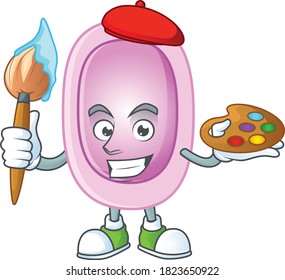 creative Artist of pertussis cartoon character painting using a brush. Vector illustration