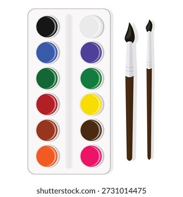 Un conjunto de artistas creativos con pinturas de acuarela coloridas y pinceles profesionales en una paleta vibrante para dibujar y pintar