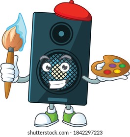 creative Artist of sound system cartoon character painting using a brush. Vector illustration