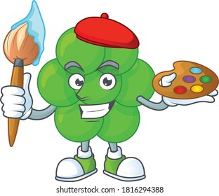 creative Artist of staphylococcus aureus cartoon character painting using a brush. Vector illustration
