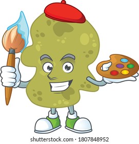 creative Artist of verrucomicrobia cartoon character painting using a brush. Vector illustration