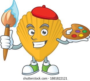 creative Artist of yellow clamp cartoon character painting using a brush. Vector illustration