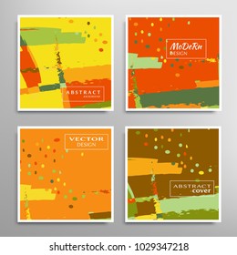 Creative artistic backgrounds set with brush strokes, hand drawn textures, hipster style. Vector template for card, invitation, voucher, certificate. Trendy design for tag, cover, fabric, brochure 