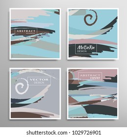 Creative artistic backgrounds set with brush strokes, hand drawn textures, hipster style. Vector template for card, invitation, voucher, certificate. Trendy design for tag, cover, fabric, brochure 