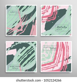 Creative artistic backgrounds set with brush strokes, hand drawn textures, hipster style. Vector template for card, invitation, voucher, certificate. Trendy design for tag, cover, fabric, brochure 