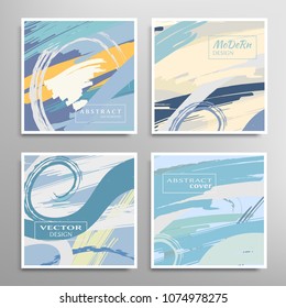 Creative artistic backgrounds set with brush strokes, hand drawn textures, hipster style. Vector template for card, invitation, voucher, certificate. Trendy design for tag, cover, fabric, brochure 