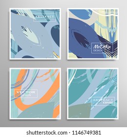 Creative artistic backgrounds set with brush strokes, hand drawn textures, hipster style. Vector template for card, invitation, voucher, certificate. Trendy design for tag, cover, fabric, brochure 