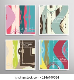 Creative artistic backgrounds set with brush strokes, hand drawn textures, hipster style. Vector template for card, invitation, voucher, certificate. Trendy design for tag, cover, fabric, brochure 