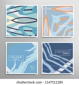 Creative artistic backgrounds set with brush strokes, hand drawn textures, hipster style. Vector template for card, invitation, voucher, certificate. Trendy design for tag, cover, fabric, brochure 