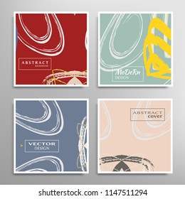Creative artistic backgrounds set with brush strokes, hand drawn textures, hipster style. Vector template for card, invitation, voucher, certificate. Trendy design for tag, cover, fabric, brochure 