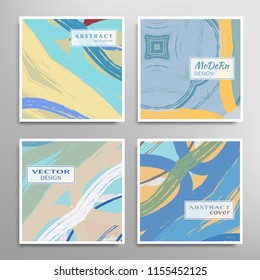 Creative artistic backgrounds set with brush strokes, hand drawn textures, hipster style. Vector template for card, invitation, voucher, certificate. Trendy design for tag, cover, fabric, brochure 