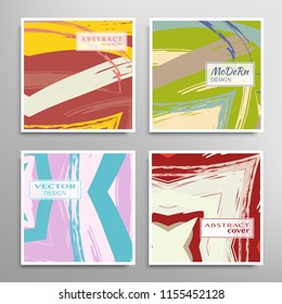 Creative artistic backgrounds set with brush strokes, hand drawn textures, hipster style. Vector template for card, invitation, voucher, certificate. Trendy design for tag, cover, fabric, brochure 