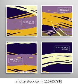 Creative artistic backgrounds set with brush strokes, hand drawn textures, hipster style. Vector template for card, invitation, voucher, certificate. Trendy design for tag, cover, fabric, brochure 