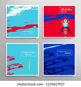 Creative artistic backgrounds set with brush strokes, hand drawn textures, hipster style. Vector template for card, invitation, voucher, certificate. Trendy design for tag, cover, fabric, brochure 