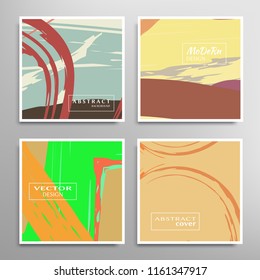 Creative artistic backgrounds set with brush strokes, hand drawn textures, hipster style. Vector template for card, invitation, voucher, certificate. Trendy design for tag, cover, fabric, brochure 
