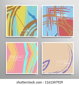 Creative artistic backgrounds set with brush strokes, hand drawn textures, hipster style. Vector template for card, invitation, voucher, certificate. Trendy design for tag, cover, fabric, brochure 