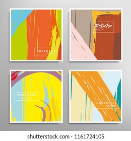 Creative artistic backgrounds set with brush strokes, hand drawn textures, hipster style. Vector template for card, invitation, voucher, certificate. Trendy design for tag, cover, fabric, brochure 