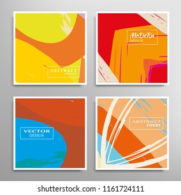 Creative artistic backgrounds set with brush strokes, hand drawn textures, hipster style. Vector template for card, invitation, voucher, certificate. Trendy design for tag, cover, fabric, brochure 