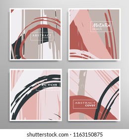 Creative artistic backgrounds set with brush strokes, hand drawn textures, hipster style. Vector template for card, invitation, voucher, certificate. Trendy design for tag, cover, fabric, brochure 