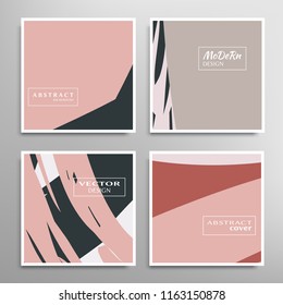 Creative artistic backgrounds set with brush strokes, hand drawn textures, hipster style. Vector template for card, invitation, voucher, certificate. Trendy design for tag, cover, fabric, brochure 