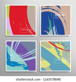Creative artistic backgrounds set with brush strokes, hand drawn textures, hipster style. Vector template for card, invitation, voucher, certificate. Trendy design for tag, cover, fabric, brochure 