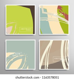 Creative artistic backgrounds set with brush strokes, hand drawn textures, hipster style. Vector template for card, invitation, voucher, certificate. Trendy design for tag, cover, fabric, brochure 