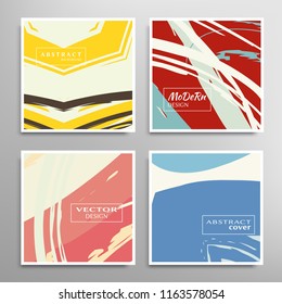 Creative artistic backgrounds set with brush strokes, hand drawn textures, hipster style. Vector template for card, invitation, voucher, certificate. Trendy design for tag, cover, fabric, brochure 