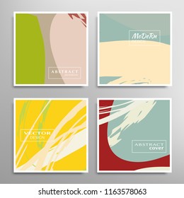 Creative artistic backgrounds set with brush strokes, hand drawn textures, hipster style. Vector template for card, invitation, voucher, certificate. Trendy design for tag, cover, fabric, brochure 