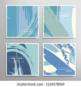 Creative artistic backgrounds set with brush strokes, hand drawn textures, hipster style. Vector template for card, invitation, voucher, certificate. Trendy design for tag, cover, fabric, brochure 