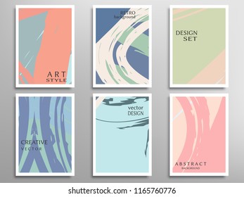 Creative artistic backgrounds set with brush strokes, hand drawn textures, hipster style. Vector template for card, invitation, voucher, certificate. Trendy design for tag, cover, fabric, brochure 