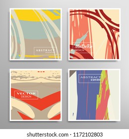 Creative artistic backgrounds set with brush strokes, hand drawn textures, hipster style. Vector template for card, invitation, voucher, certificate. Trendy design for tag, cover, fabric, brochure 