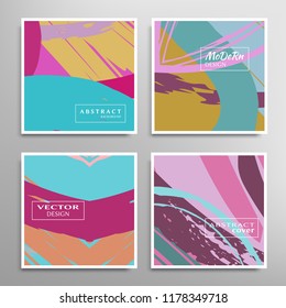 Creative artistic backgrounds set with brush strokes, hand drawn textures, hipster style. Vector template for card, invitation, voucher, certificate. Trendy design for tag, cover, fabric, brochure 