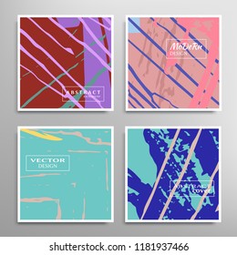 Creative artistic backgrounds set with brush strokes, hand drawn textures, hipster style. Vector template for card, invitation, voucher, certificate. Trendy design for tag, cover, fabric, brochure 