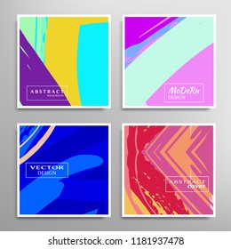 Creative artistic backgrounds set with brush strokes, hand drawn textures, hipster style. Vector template for card, invitation, voucher, certificate. Trendy design for tag, cover, fabric, brochure 