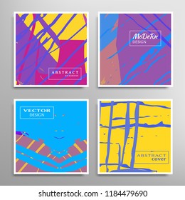 Creative artistic backgrounds set with brush strokes, hand drawn textures, hipster style. Vector template for card, invitation, voucher, certificate. Trendy design for tag, cover, fabric, brochure 